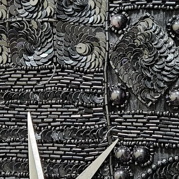 Joan Leslie Talbots Jacket Womens L Petite Black Top Sequins Beads Silk LS Vtg - Picture 11 of 16